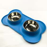 Wholesale Non Skid Dog Cat Feeder Non Spill Double Silicone Pet Food Bowl With Mat