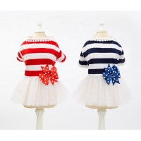 Heyri Pet Supplies 2019 New arrival cotton cozy pet dog dress clothes spring summer princess bow cat dog stripe skirt dress