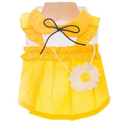 Factory Hot Selling 2020 Pet Dress Summer Sleeveless White Flower Dot Yellow Clothing