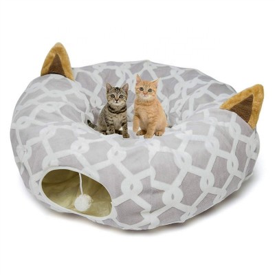 Cat Dog Tunnel Bed with Cushion Tube Toys Plush Large Diameter Longer Crinkle Collapsible