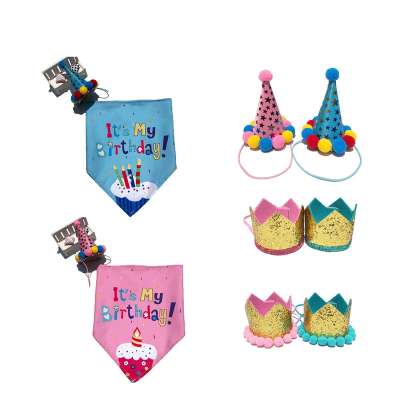 Factory direct pet birthday triangle scarf dog bandana and birthday party hat